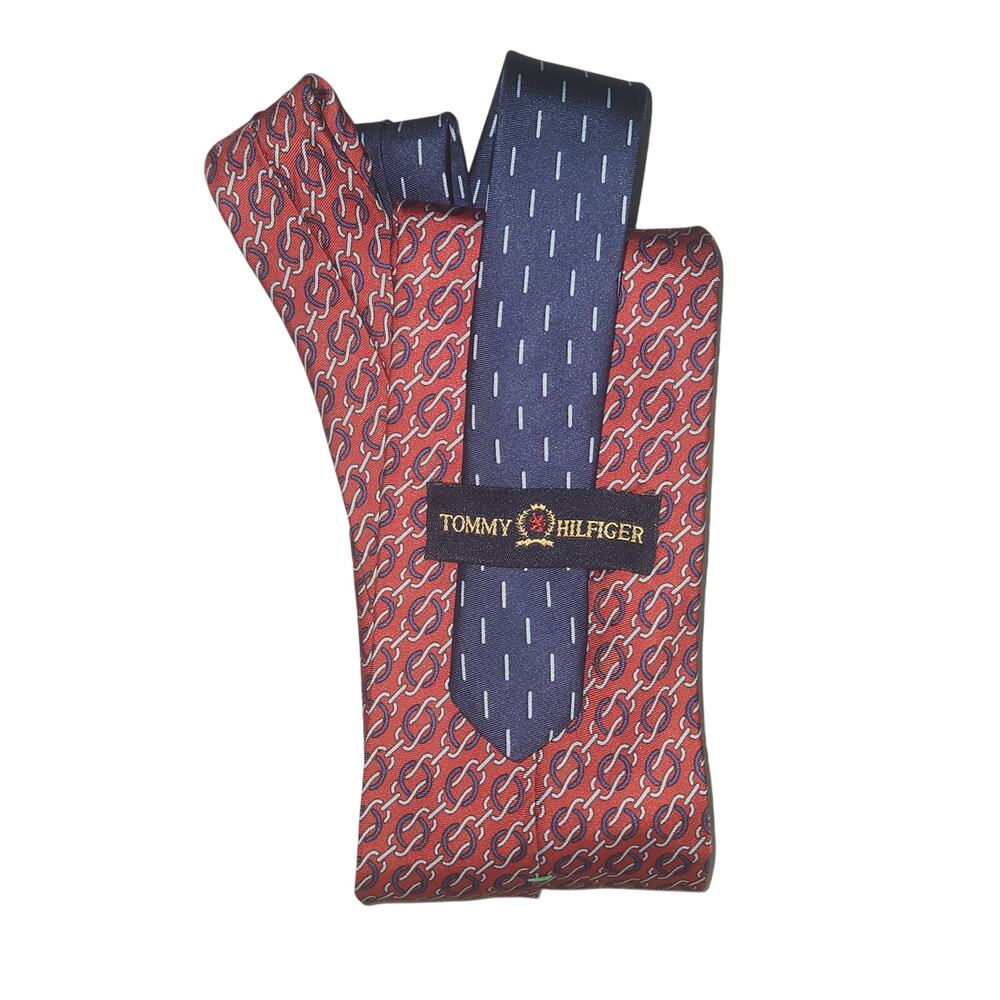 SILK Tommy Hilfiger Tie Blue Red Necktie Modern Unique  Nautical Links Geometric